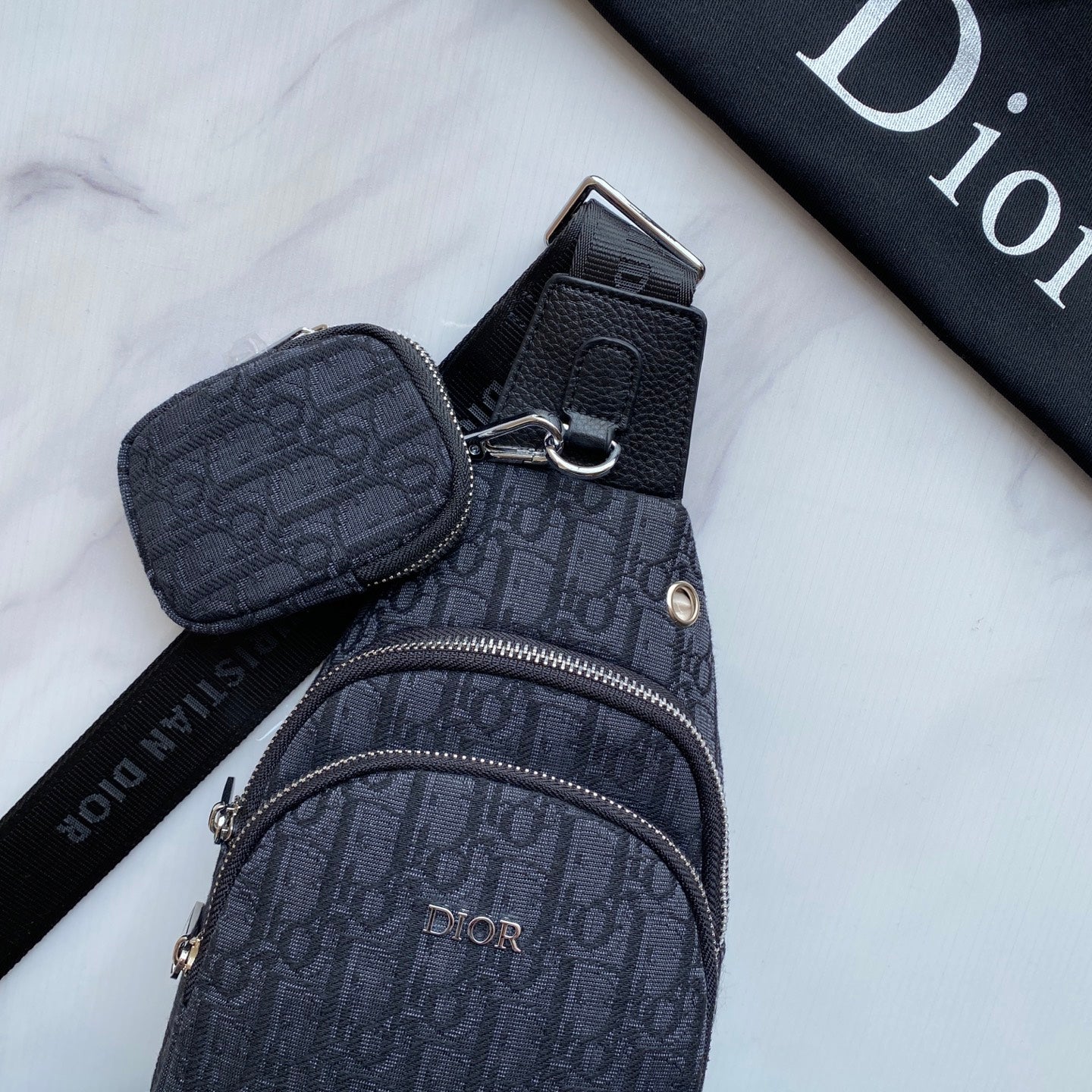 Dior Inspired Men's Chest Bag - Imported Fabric & Luxury Hardware | Black Crossbody Sling 29×17×6.5cm