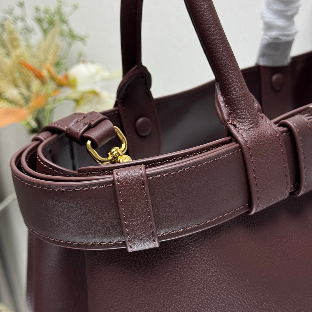 DoubleBag Small Shopper Tote 2024 | 32cm Genuine Leather + Lambskin Lining | Adjustable Strap & 3 Compartments | Belt Accent