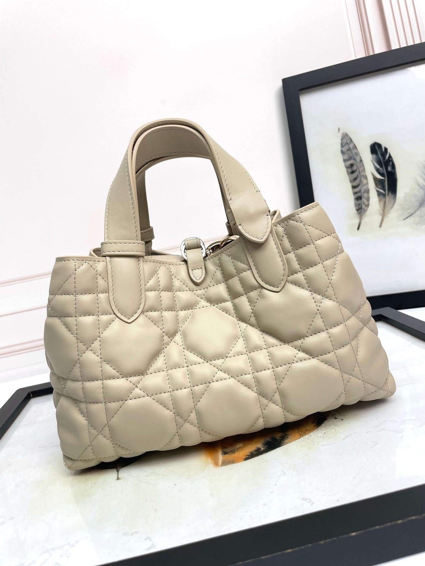 Dior Toujours Apricot Large Cannage Quilted Handbag | Imported Hardware | Small 23cm Tote Bag