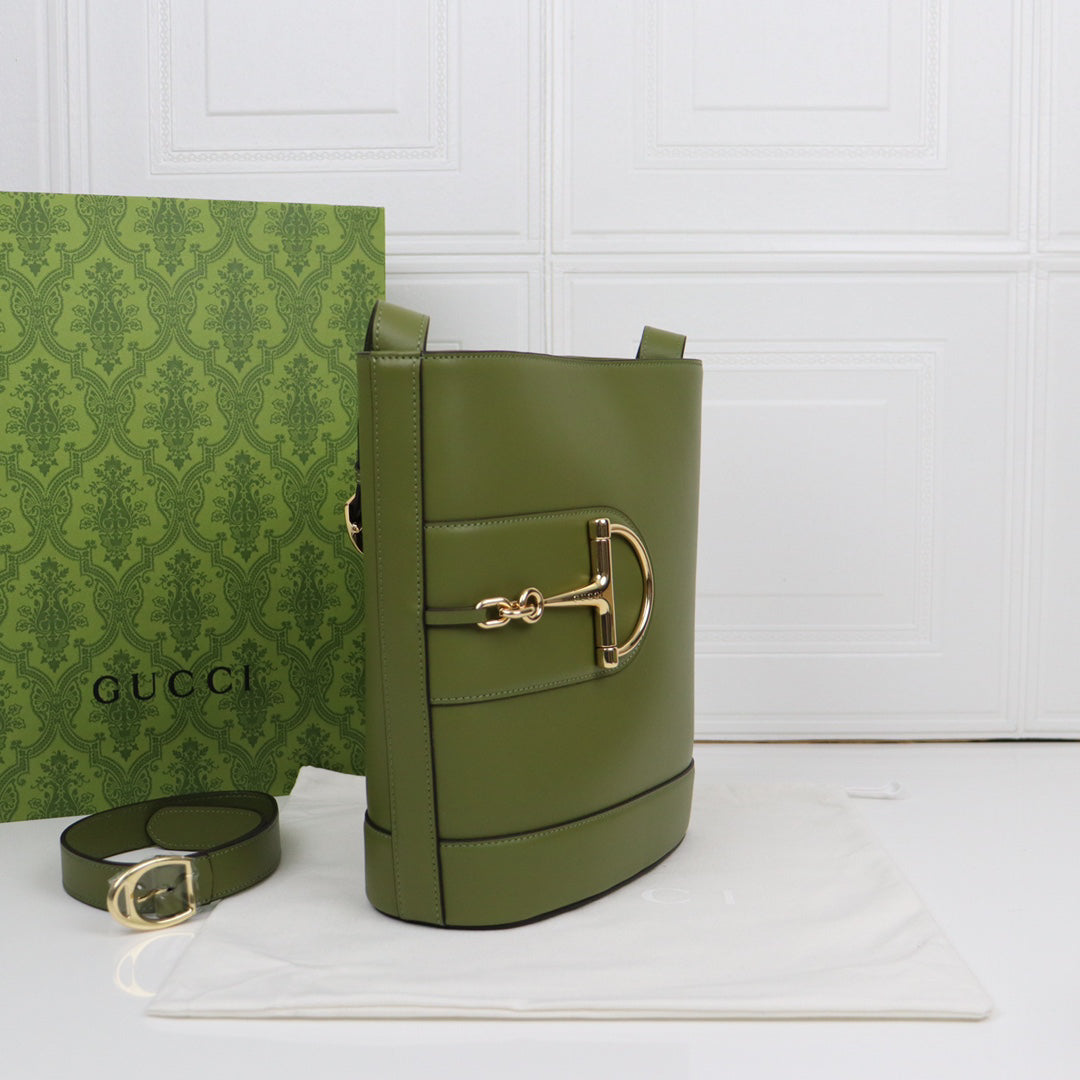 Gucci 73 Horsebit Bucket Bag SS2025 | Green Oversized Tote with 3-Way Carry | 26x27.5x11.5cm