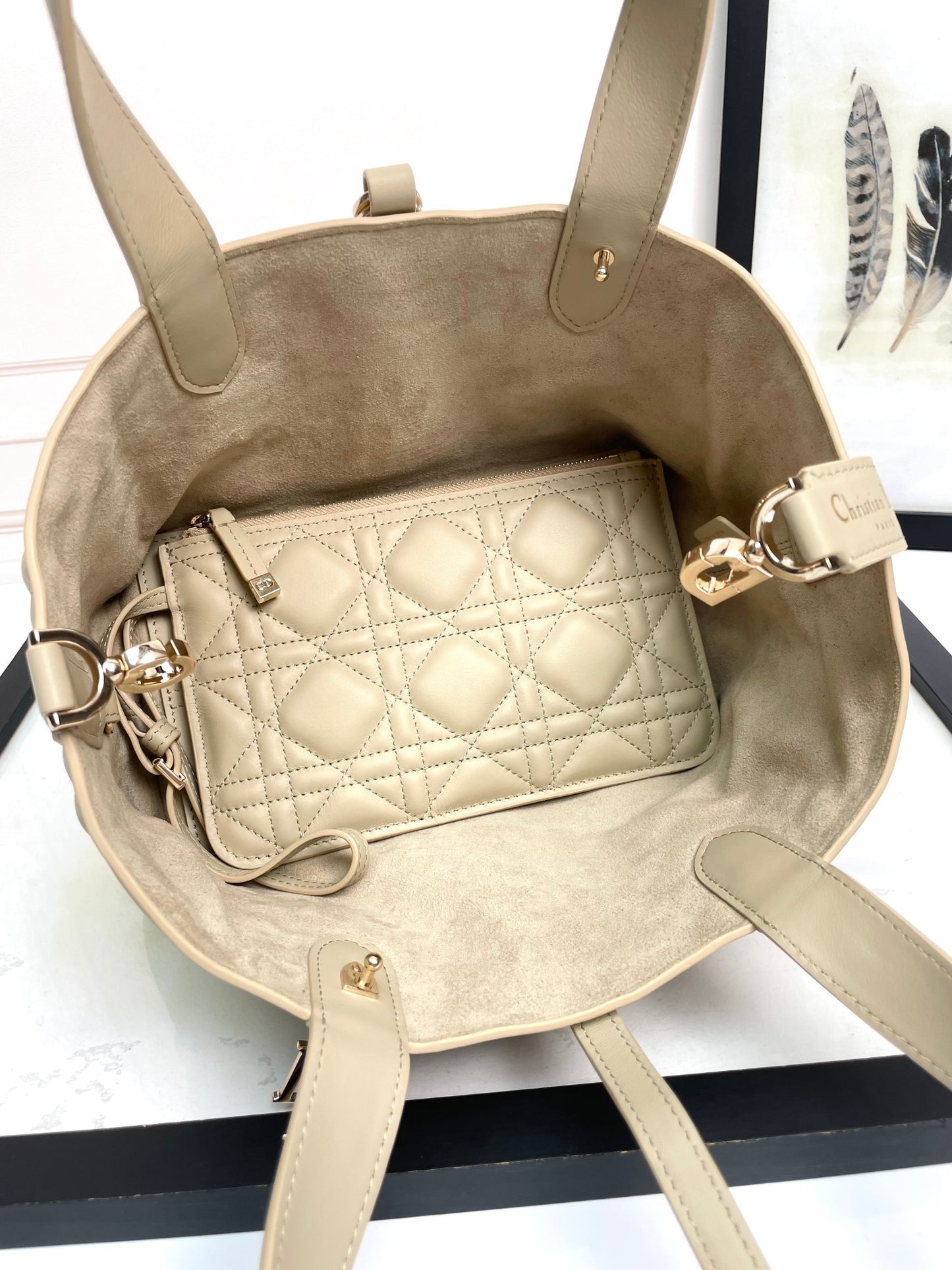 Dior Toujours Apricot Large Cannage Quilted Handbag | Imported Hardware | Small 23cm Tote Bag