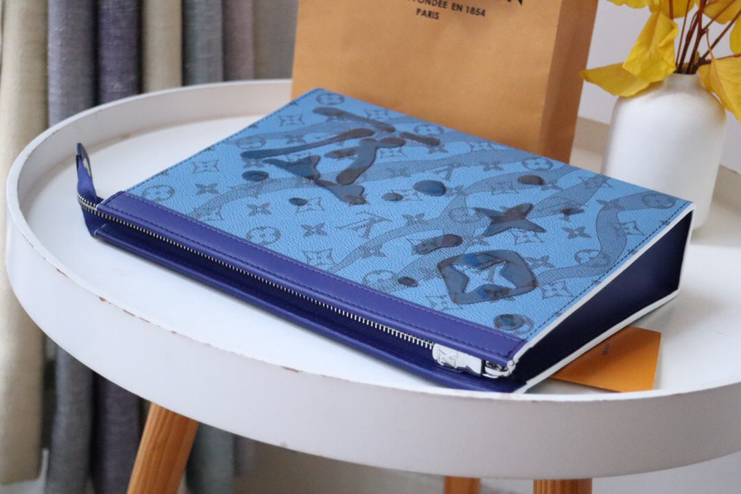 [Full Set] Ochette Voyage Medium Business Tote Bag - Custom Grey Monogram Canvas & Leather Lining Organizer