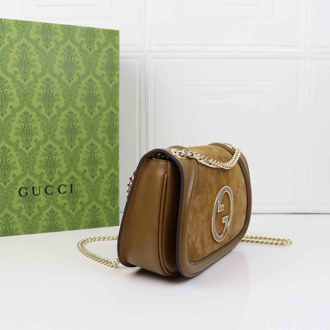 Gucci Blondie Vintage Logo Bag | 1970s Retro Revival, Taupe Suede, Detachable Strap, 26x16x8cm