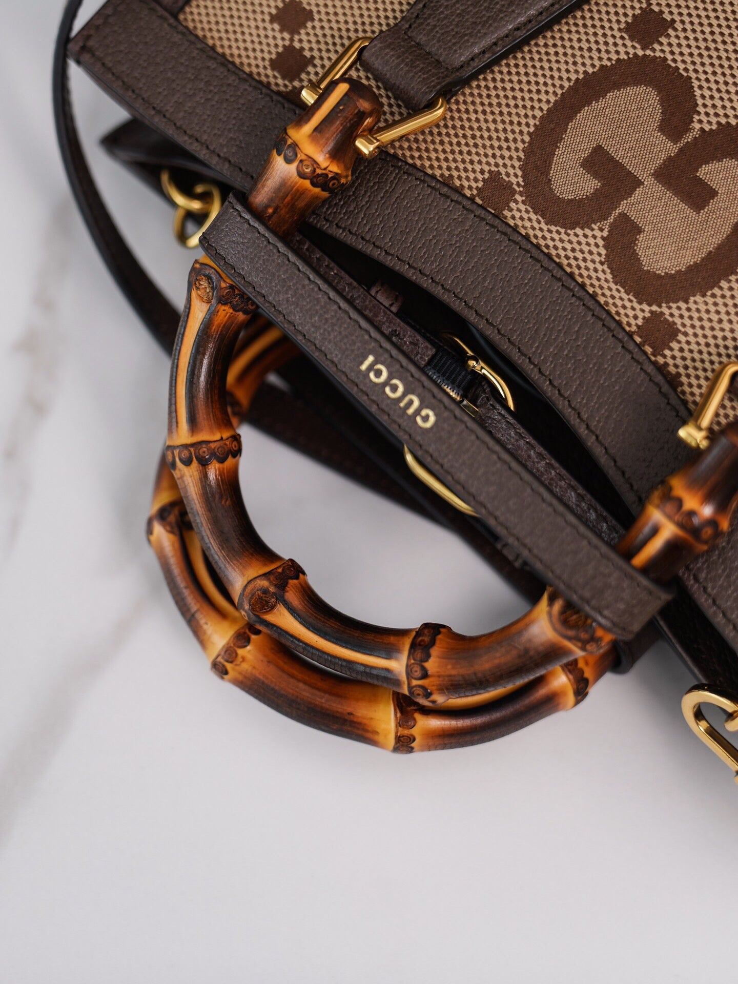 Gucci Diana Bamboo Small Tote Bag - GG Supreme Canvas with Leather Trim, Complete Green Packaging