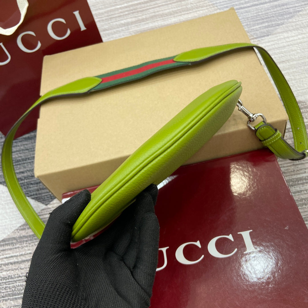 Gucci Body Double Lock Bag SS2025 | Olive Green Pebbled Leather | Vintage-Inspired Web Strap 23x18.5x2cm