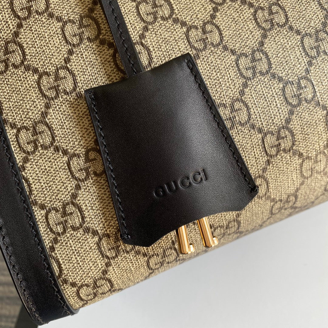 GUCCI Lock Buckle Backpack 35x23x14cm | Original Leather, Dual Straps, Spacious Design with Full Packaging