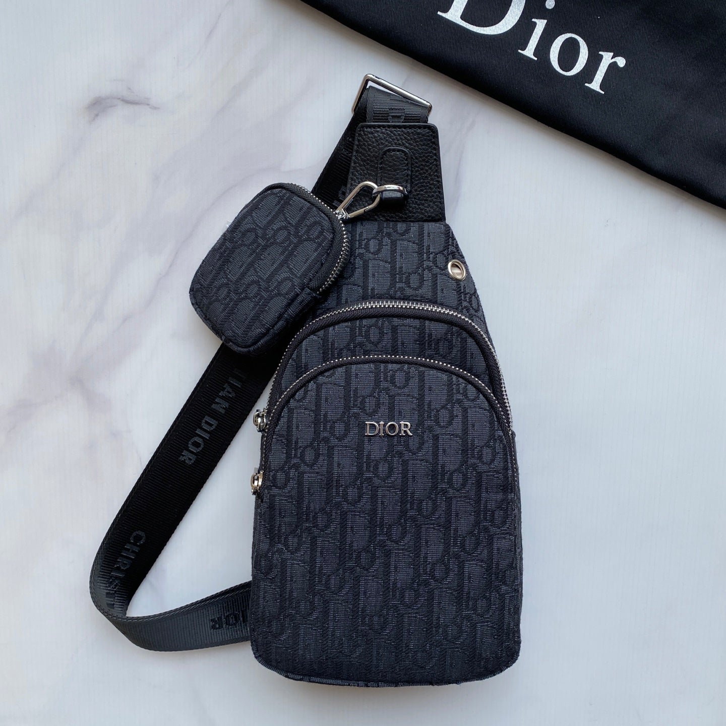 Dior Inspired Men's Chest Bag - Imported Fabric & Luxury Hardware | Black Crossbody Sling 29×17×6.5cm