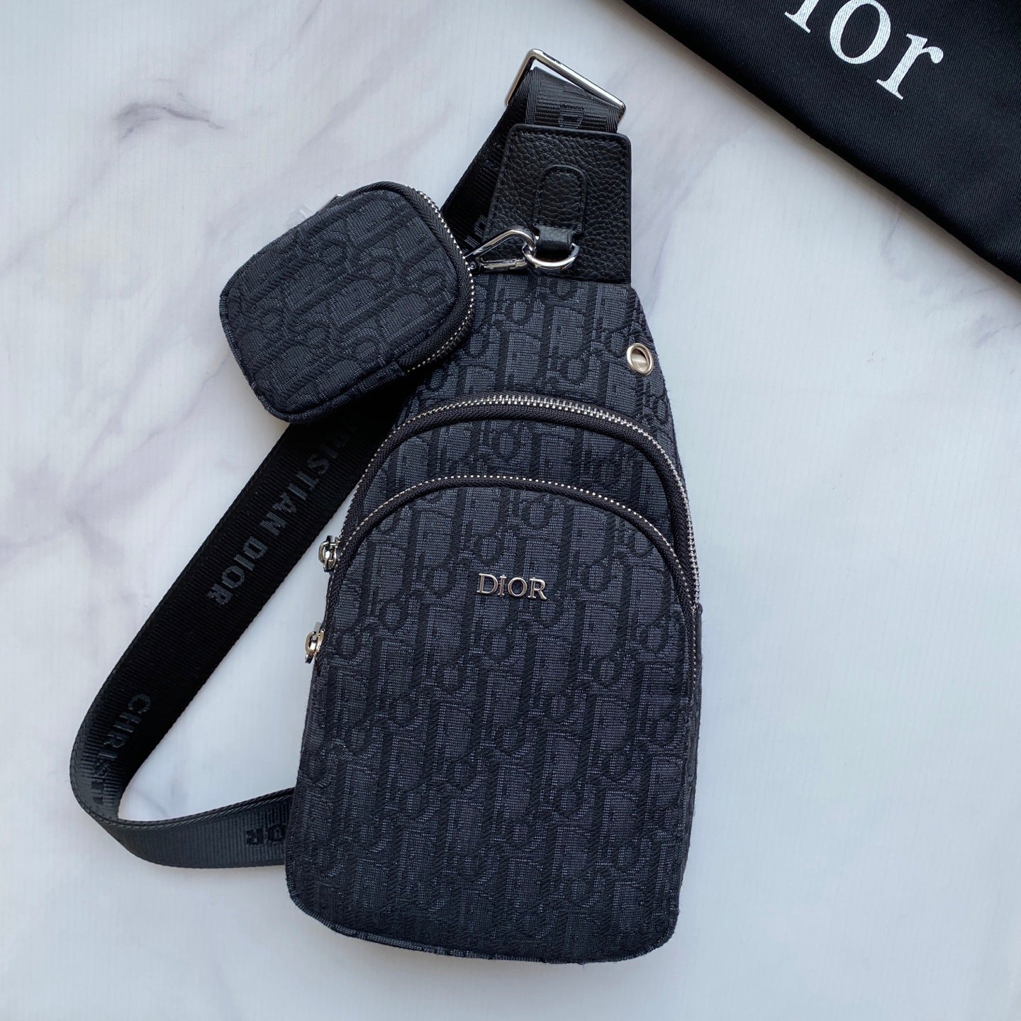 Dior Inspired Men's Chest Bag - Imported Fabric & Luxury Hardware | Black Crossbody Sling 29×17×6.5cm