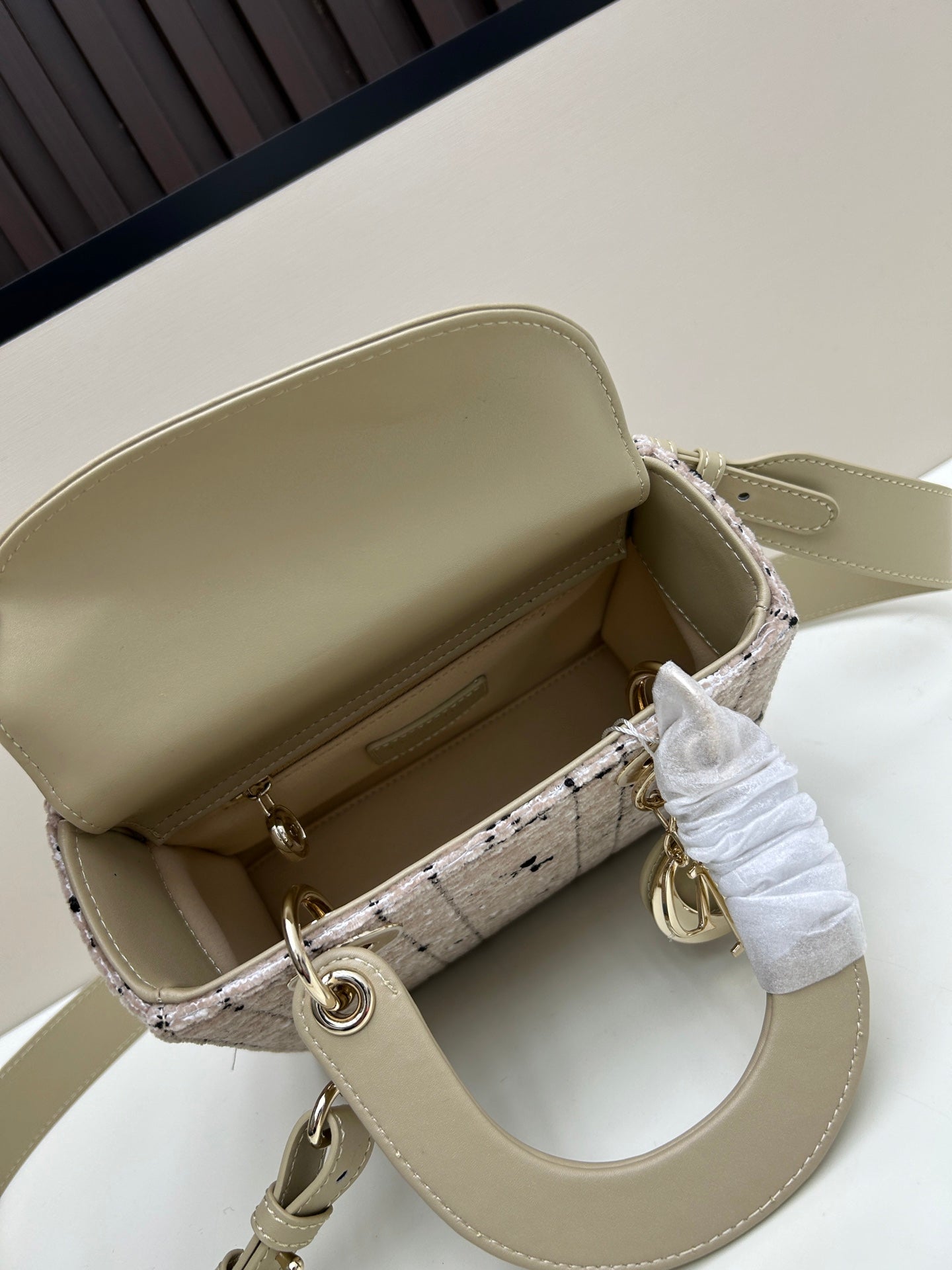 DIOR 2023 Tweed Freedom Edition Handbag | 20cm Black Cannage Embroidery with Gold Chain