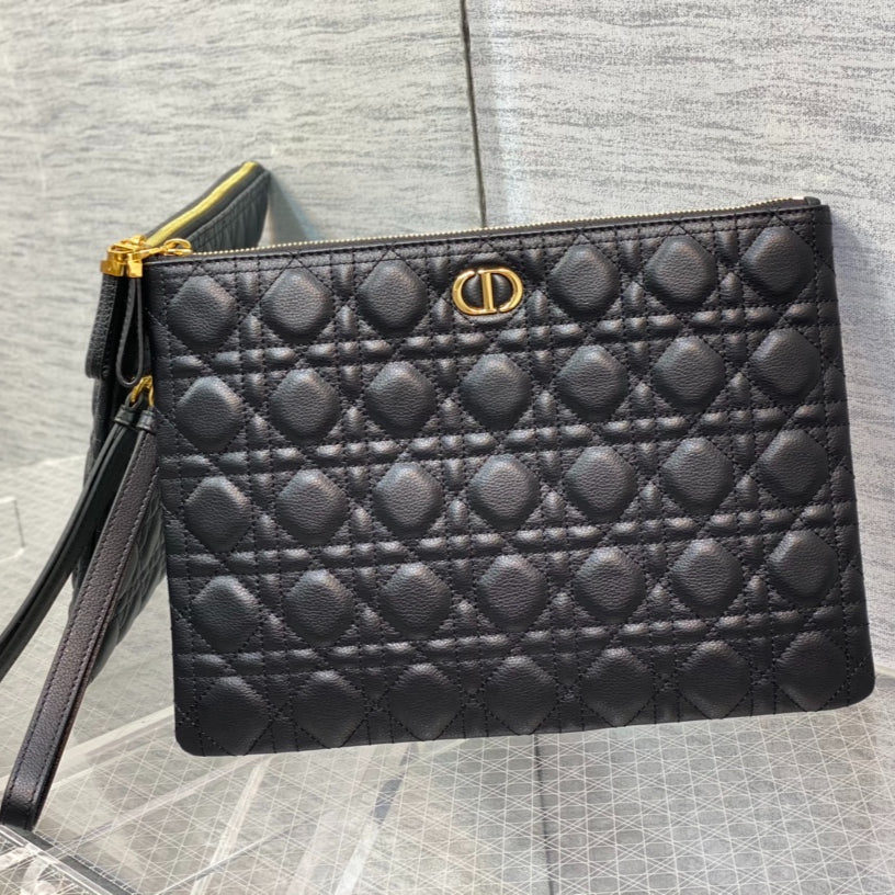 Dior Caro Daily 30cm Black Vintage Handheld Bag Detachable Wrist Strap & Multi-Use Design