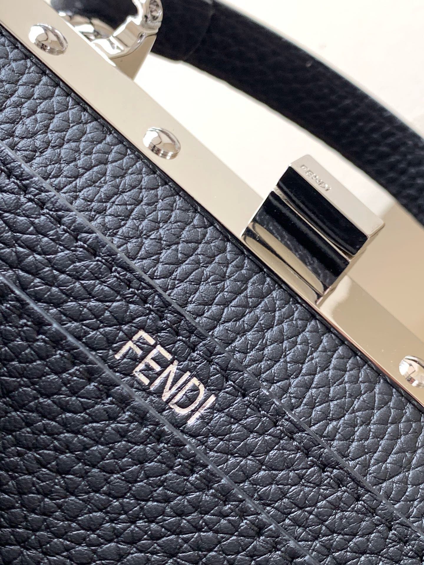 Fendi Signature FF Jacquard Woven Tote Bag in Black Cuoio Romano Calfskin Leather with Silver Hardware