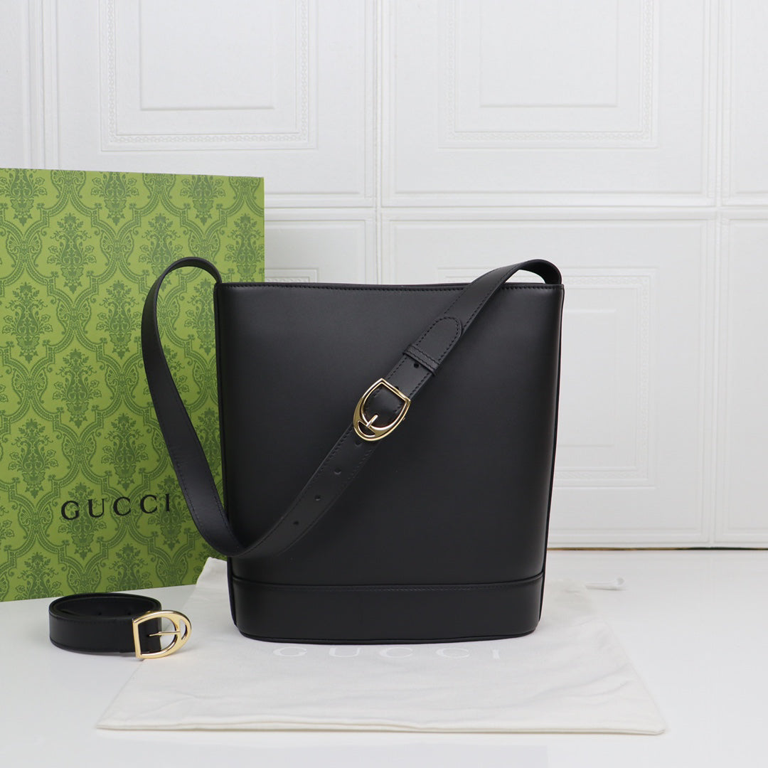 Gucci 73 Horsebit Bucket Bag 2025 Spring Summer | Black Oversized Tote with Detachable Strap | 26x27.5x11.5cm