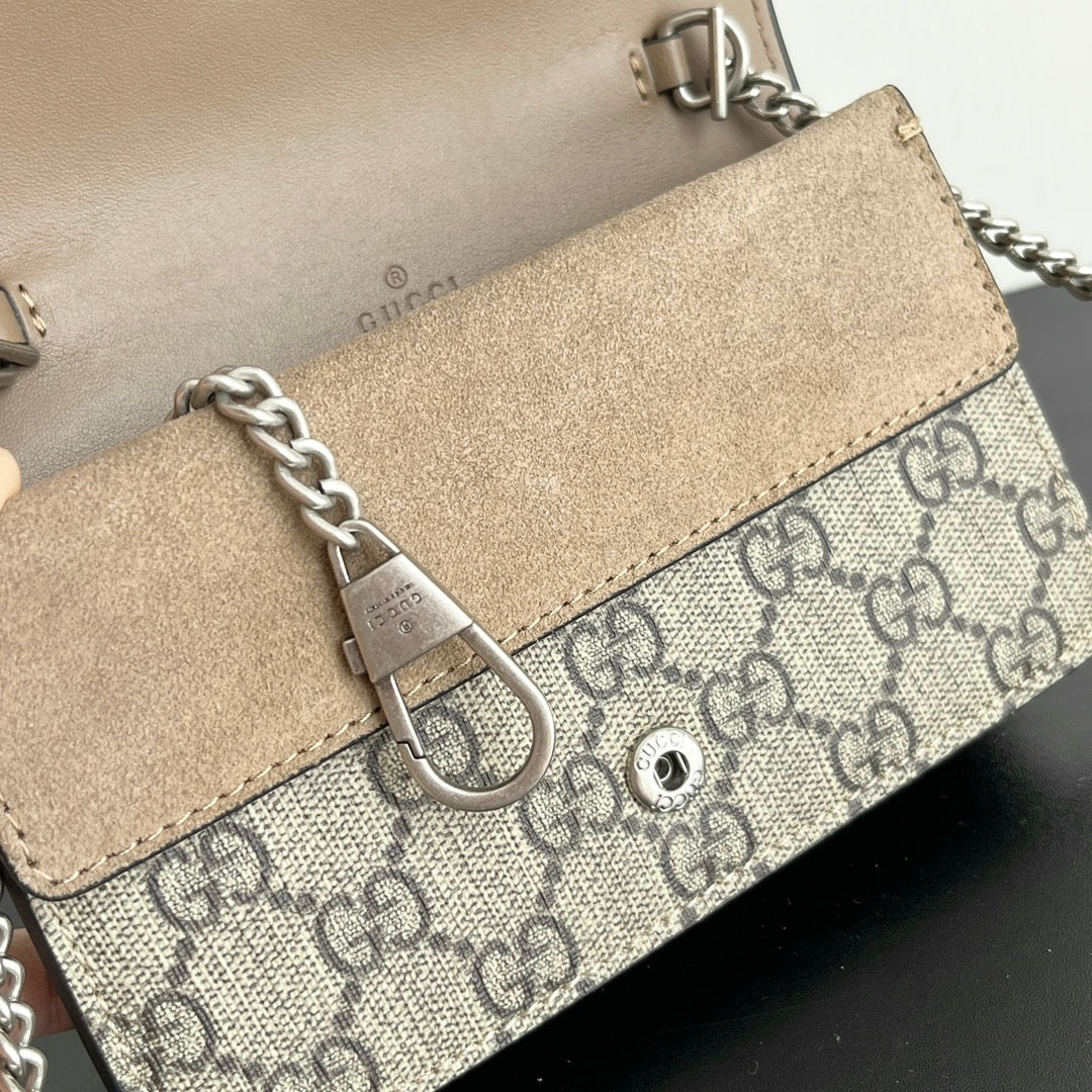 Gucci Dionysus Mini Bag 16.5x10cm Khaki Calfskin, Iconic Buckle, Entry-Level Statement Piece