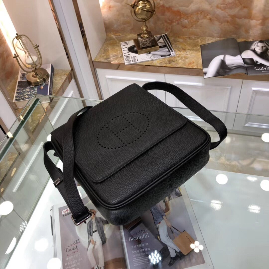 Hermès Newest Men’s Crossbody Bag | Premium Soft Calfskin | Black/Blue/Yellow | 25x27x6cm | Luxury Shoulder Bag