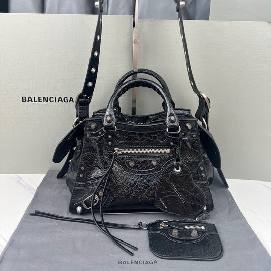 Black Paris Neo Cagole Biker Bag 2023 - Edgy Heart Mirror Bucket Bag | 26cm Statement Piece