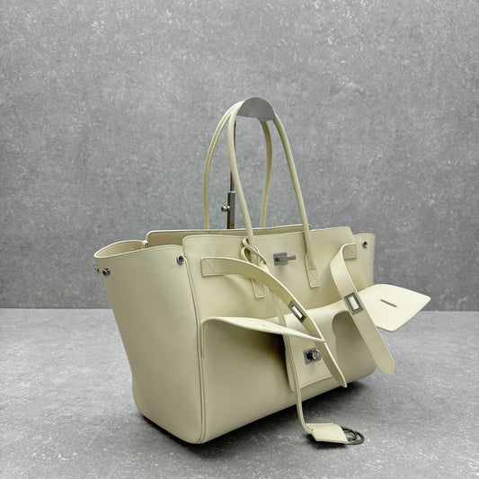 Balenciaga Bel Air Leather Tote Bag - Medium Silver White | 30x29x16cm Carry-All Designer Handbag