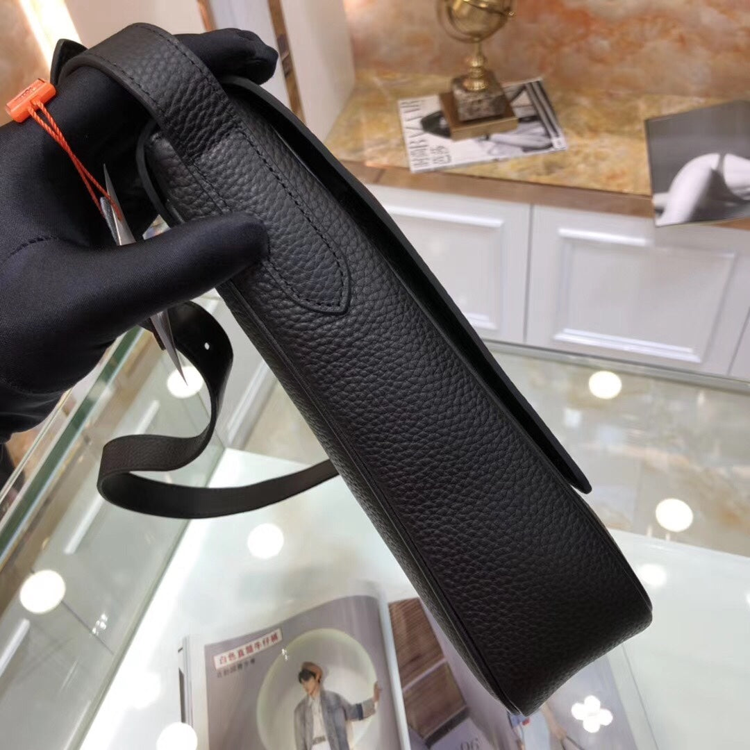 Hermès Newest Men’s Crossbody Bag | Premium Soft Calfskin | Black/Blue/Yellow | 25x27x6cm | Luxury Shoulder Bag