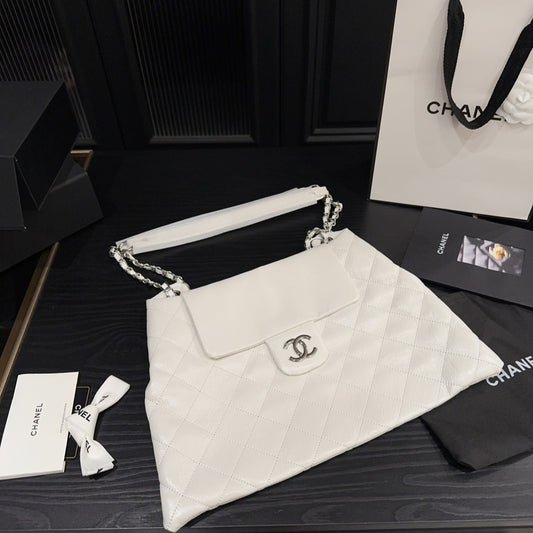 Chanel Quilted Chain Gabrielle Hobo Bag | P190 Waxed Leather + Antique Chains | Original Box Included | 38x24cm Timeless Luxury
