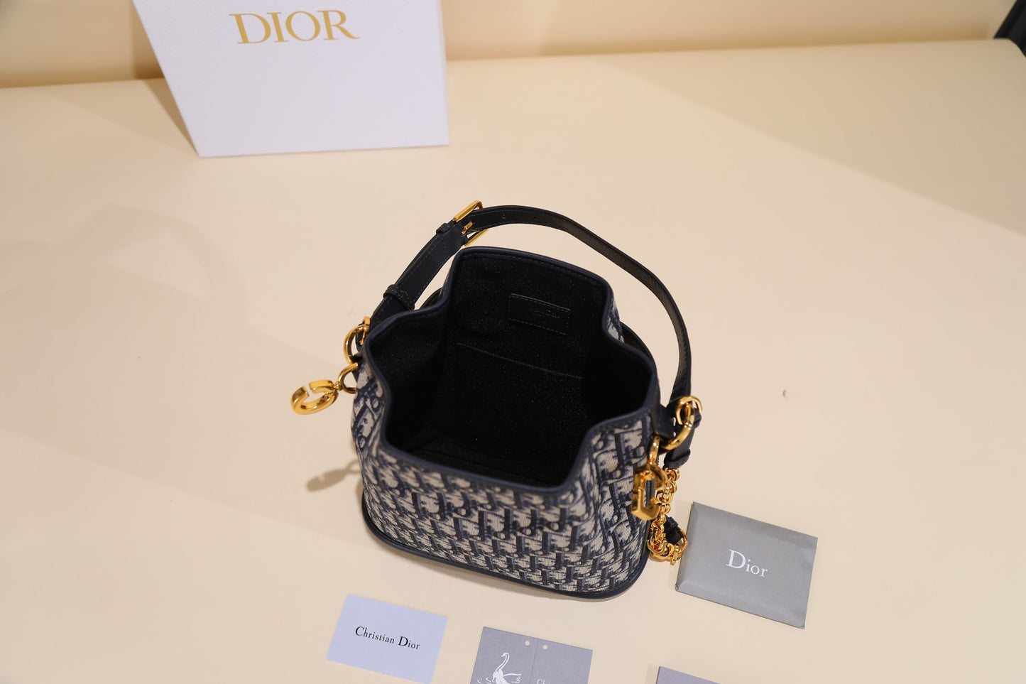 CEST Blue Oblique Print Bucket Bag - Medium Detachable Chain Strap with Leather Slider, LO Twist-Lock Closure (Includes Dust Bag & Haute Couture Packaging) | 2023 AW Collection