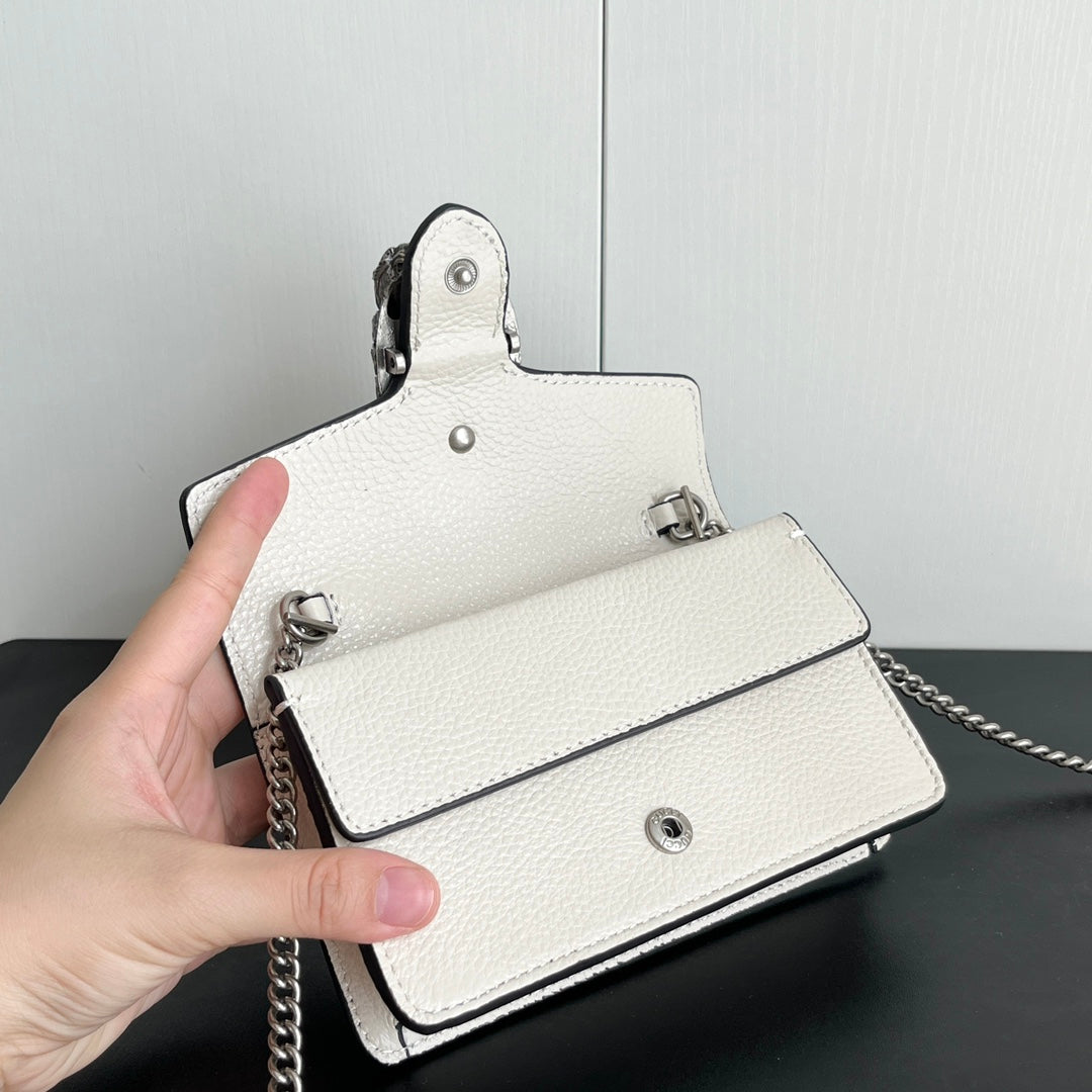 Gucci Dionysus Mini Bag – 16.5x10cm Cream White Calfskin, Tiger Buckle, Entry-Level Chic Bomb