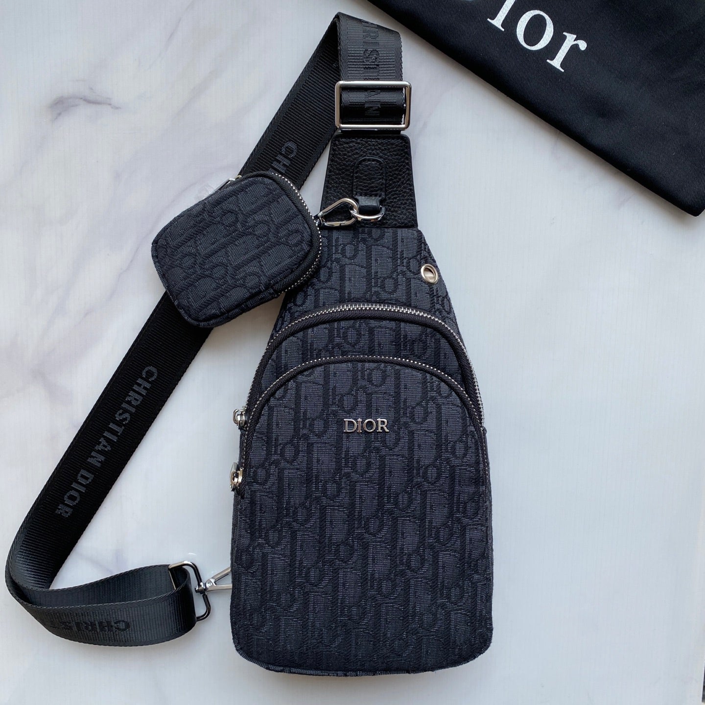Dior Inspired Men's Chest Bag - Imported Fabric & Luxury Hardware | Black Crossbody Sling 29×17×6.5cm